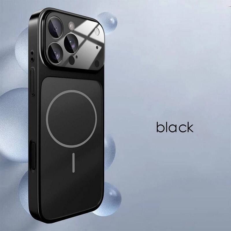 Left. Dteck - Magnetic Case for iPhone 17 Pro Max Shockproof Wireless Charging Frosted Protective Cover - Black.
