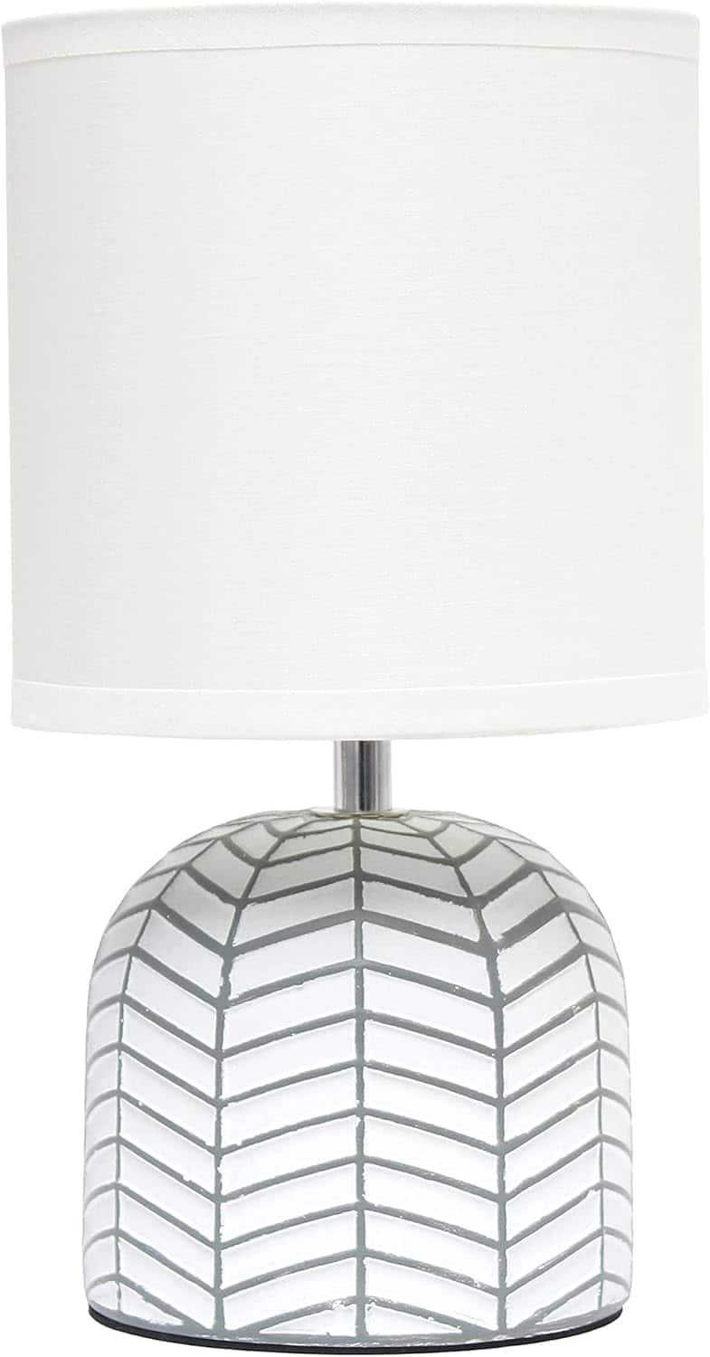 Stamp n Camp - Simple Designs LT1137-TAU 10.43" Petite Contemporary Webbed Waves Base Bedside Table Desk Lamp w Fabric Drum Shade - White