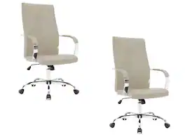 LeisureMod - Sonora Set of 2 Ergonomic High Back Leather Office Desk Chairs, Swivel & Tilt for Conference Room & Home Office Use - Tan