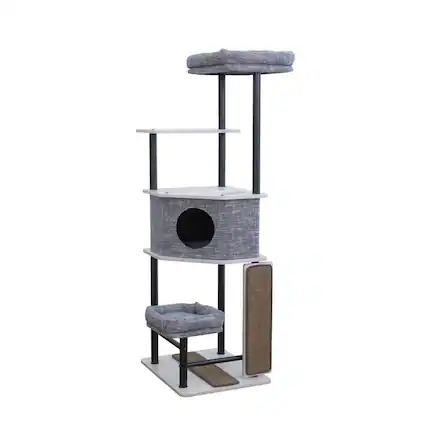 Front. PetPals - 54-in Grayson Industrial Modern Cat Tree - Gray.