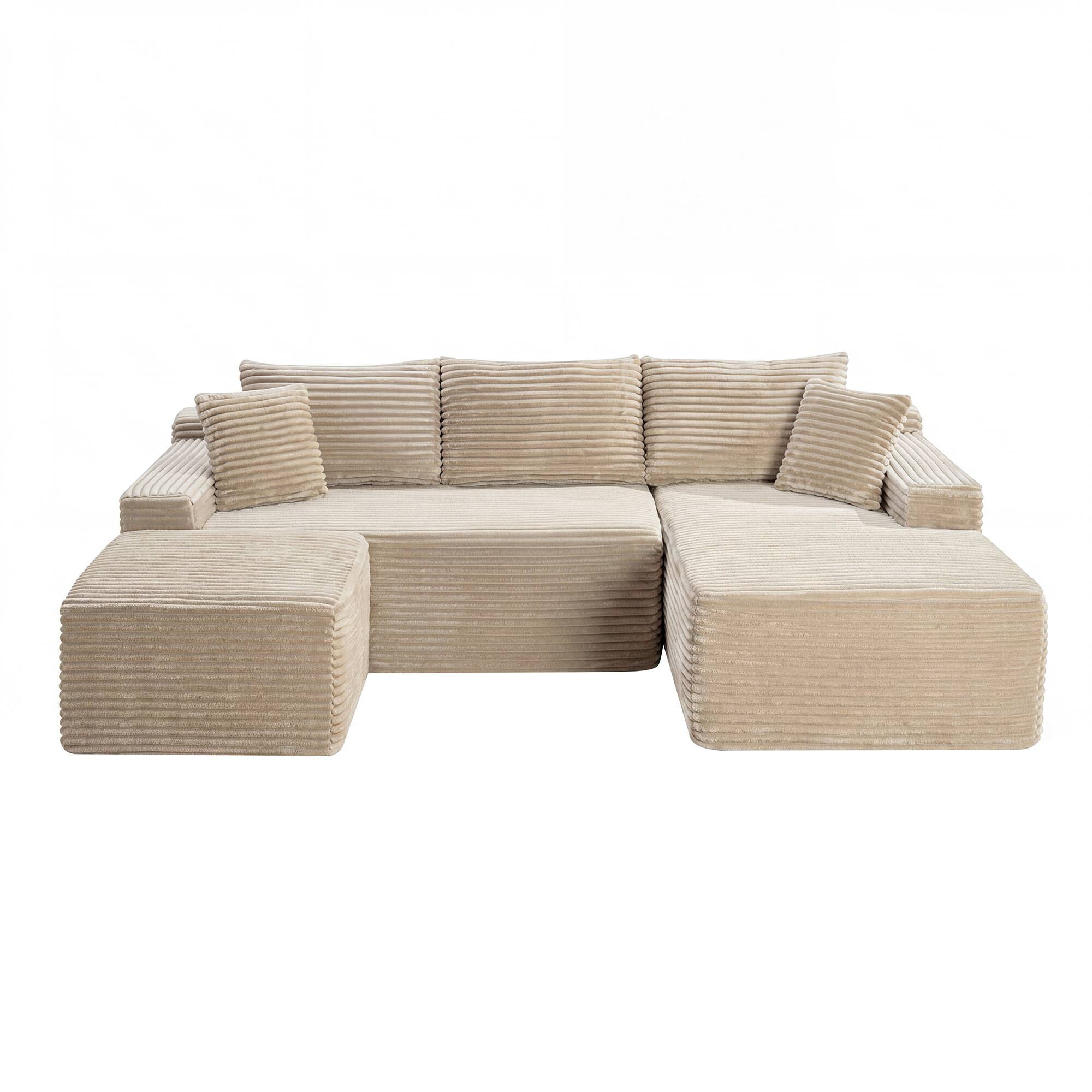 Angle. Boyel Living - 106.3-Inch Corduroy Modular U-Shaped Cloud Sectional Sofa - Camel.