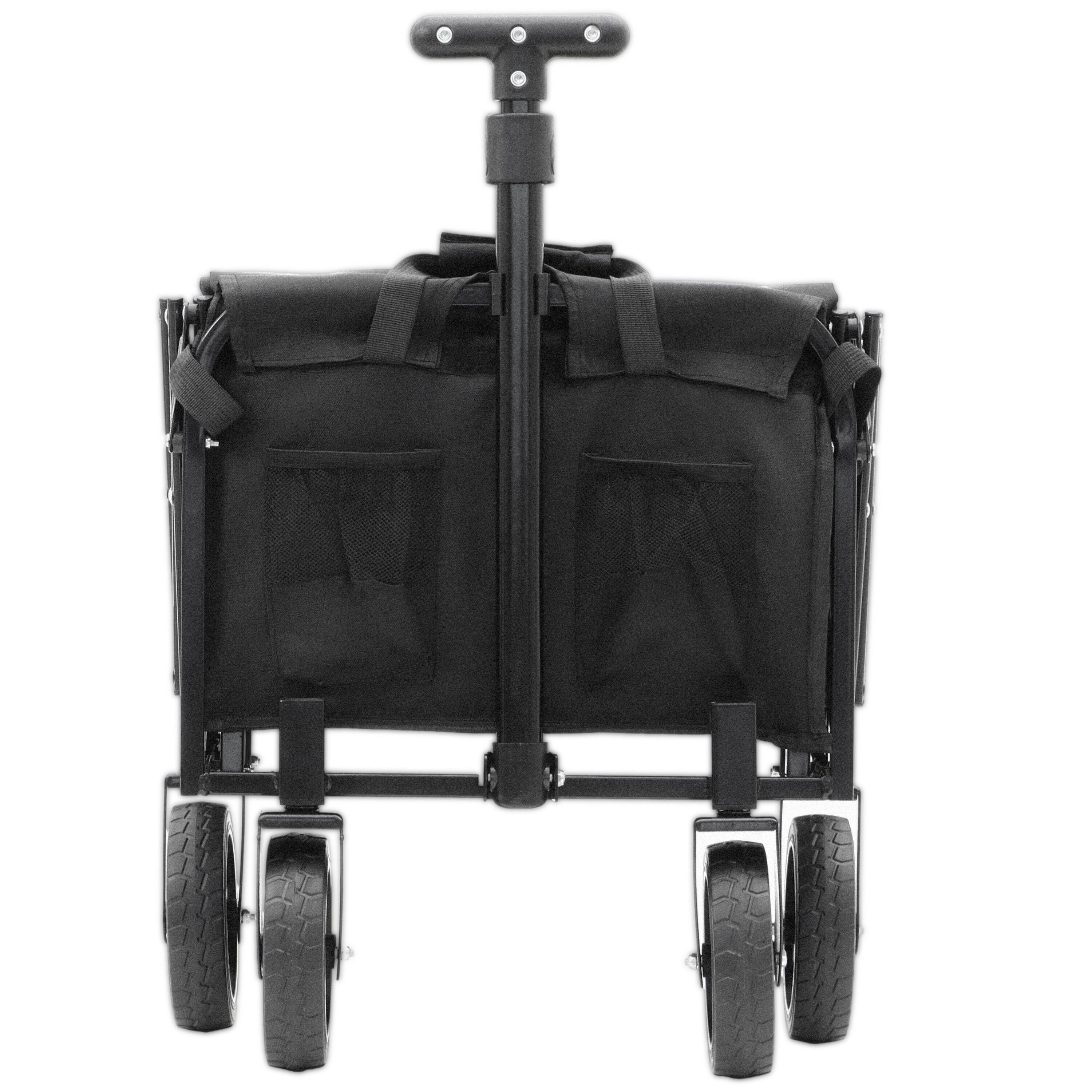 Back. Mondawe - Expandable Dual-Layer Wagon Utility Carts w/ 225LBS Capacity, 360° All-Terrain Wheels - Black.
