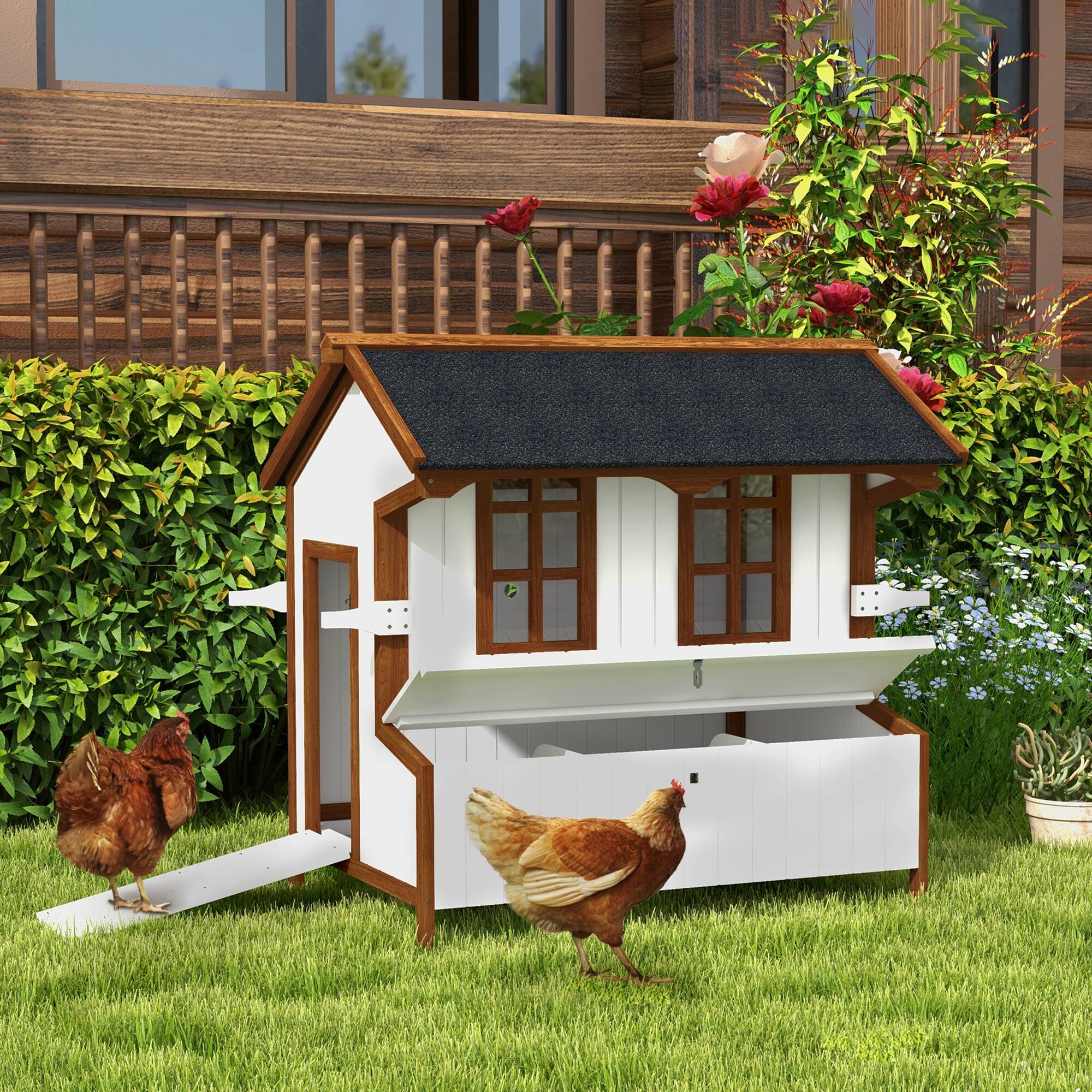 Alt View 1. Pawhut - 47" Chicken Coop Wooden Chicken House Rabbit Hutch with Nesting Box.