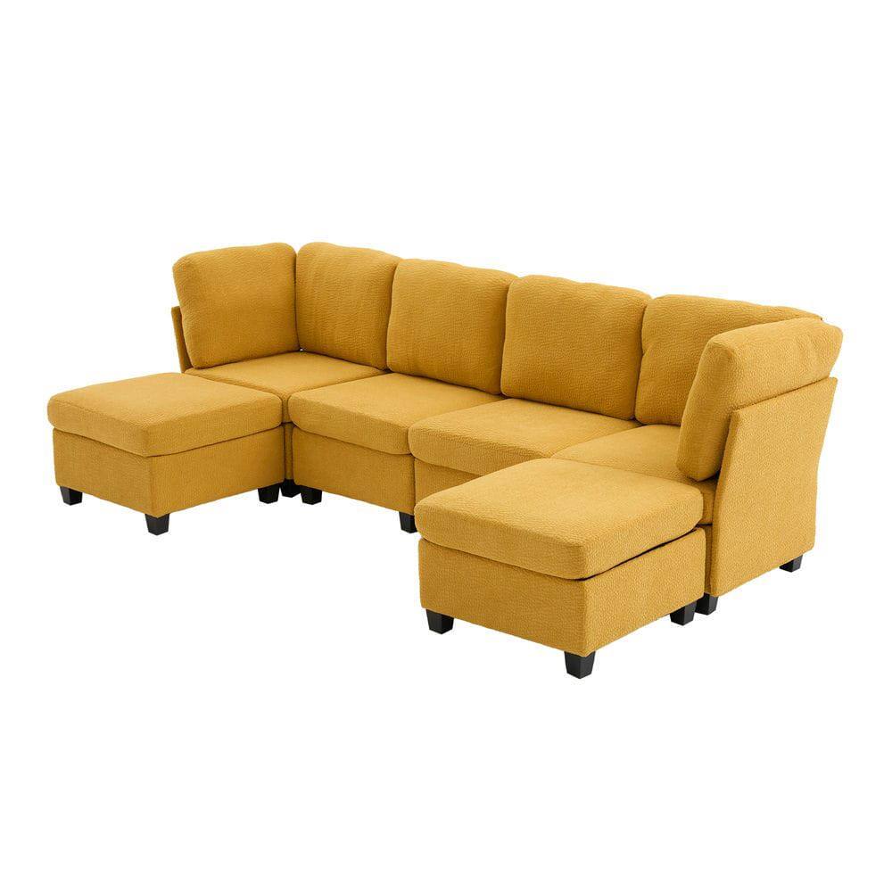 Alt View 6. Resenkos - U-Shaped 6-Seat Sectional, Configurable Modular Design with Chaise and Storage Ottoman, Mustard Yellow - Yellow.