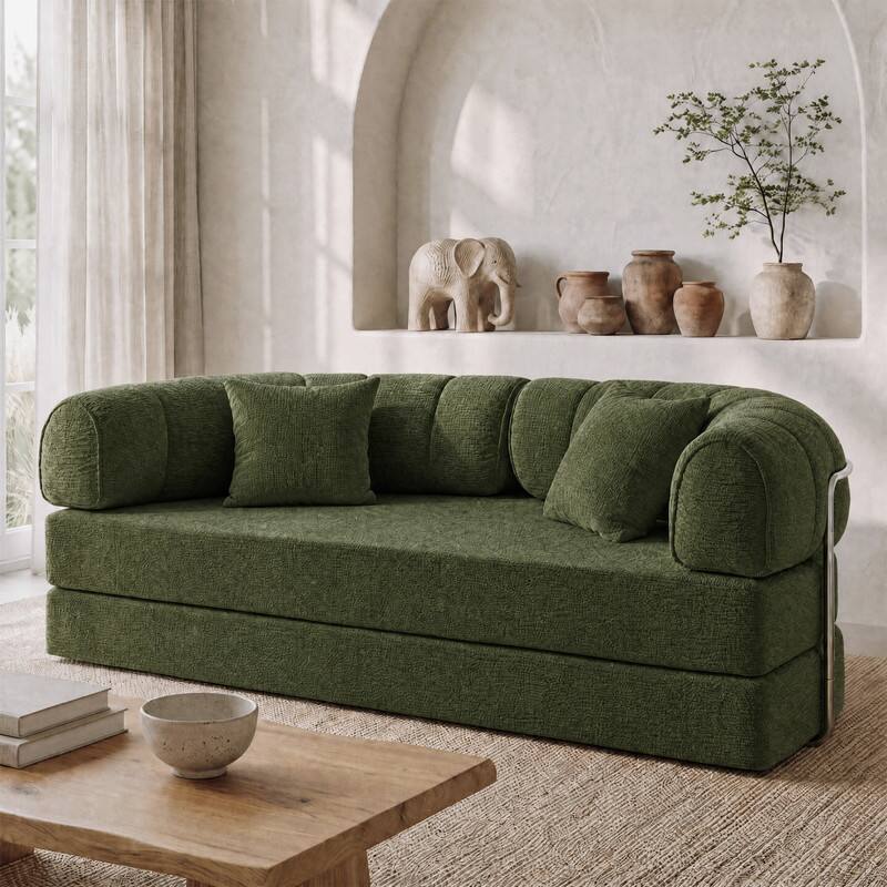 Alt View 8. Vipbear - 78.8" Round Boneless Couch, Convertible Loveseat Sleeper Sofa Bed for Small Spaces, Apartment, Dorm - green.