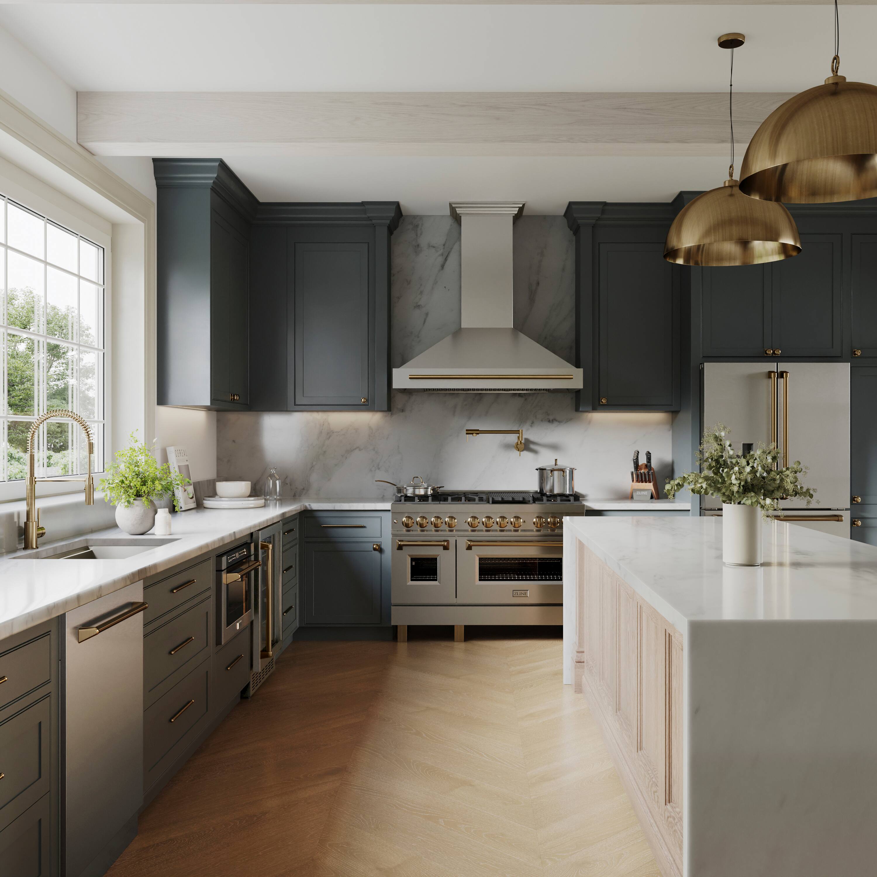Alt View 3. ZLINE - ZLINE Autograph Edition 48 in. Stainless Steel Range Hood with Stainless Steel Shell and Champagne Bronze Handle - Stainless Steel.
