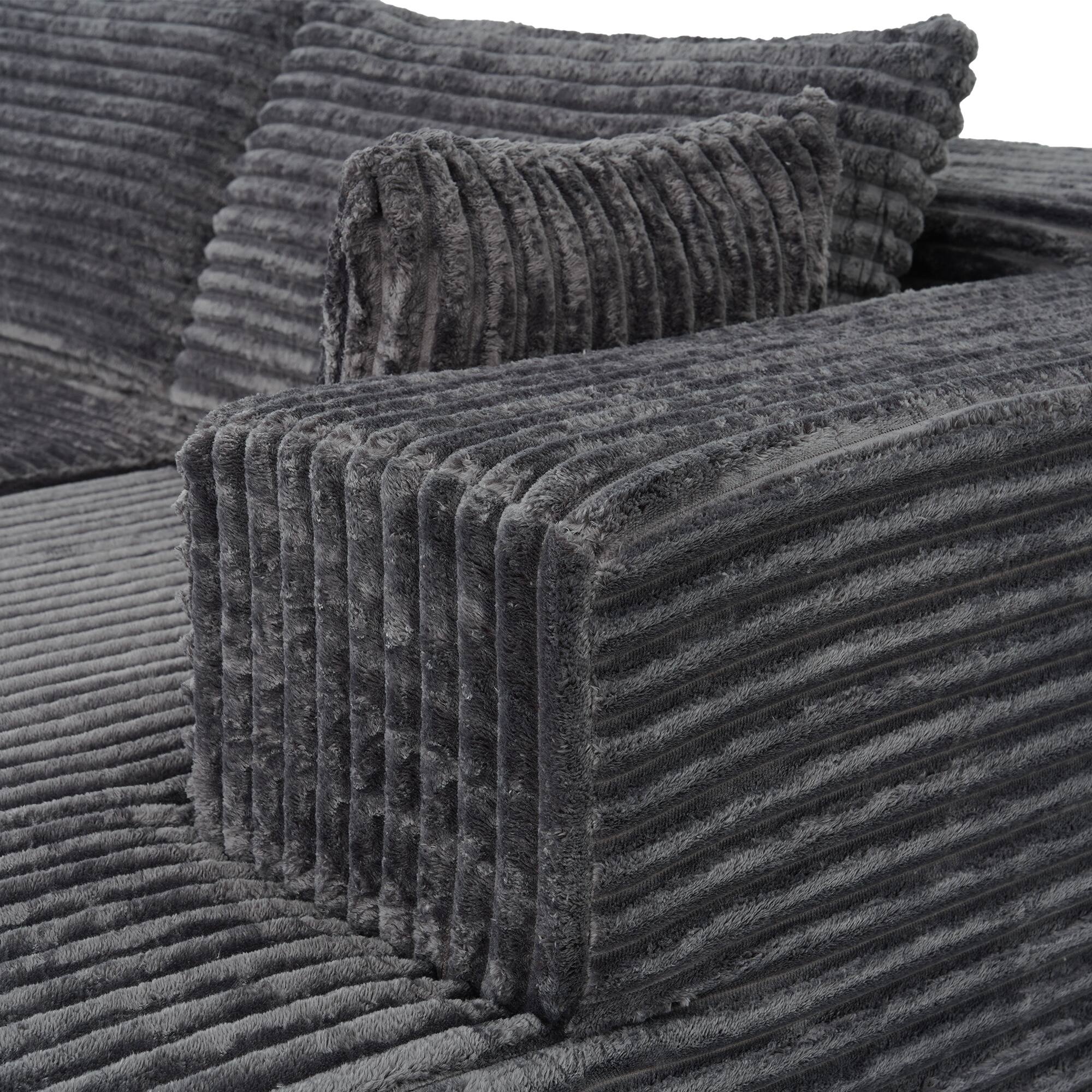 Alt View 6. FUFU&GAGA - Deep Gray Corduroy Modular Sofa, Sectional Couch with Firm 60D Foam, Comfy, Washable & Flexible Layout for Living Room - Gray.