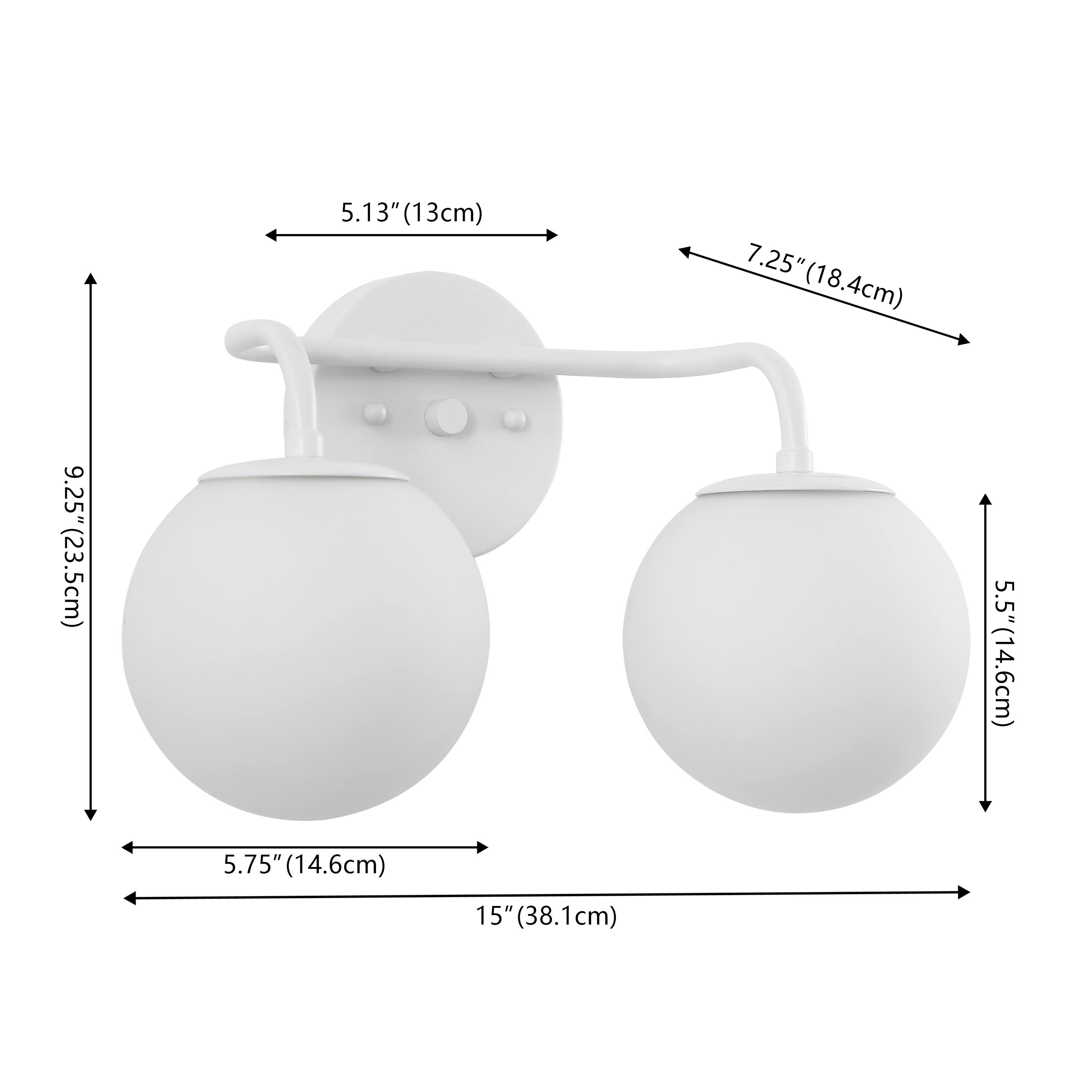 5.13" (13cm)  
7.25" (18.4cm)  
9.25" (23.5cm)  
5.5" (14.6cm)  
5.75" (14.6cm)  
15" (38.1cm)