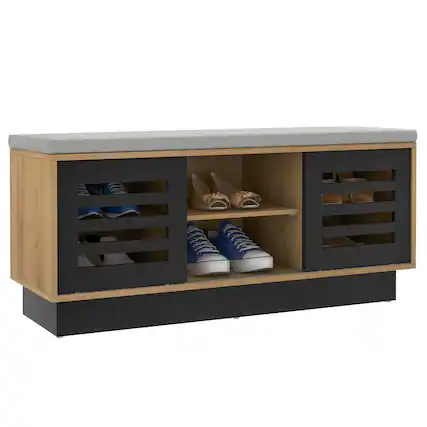Front. Costway - Costway Shoe Storage Bench with Cushion Shoe Storage Organizer Shoe Rack Entryway - Natural,Black.