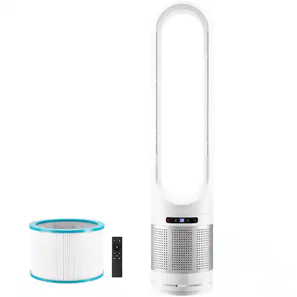 Front. HOMLUX - 40" Oscillating White Tower Fan 8H Timer 15.4ft/s High Velocity with Remote Control, Filter, Thermostat - White+Silver.