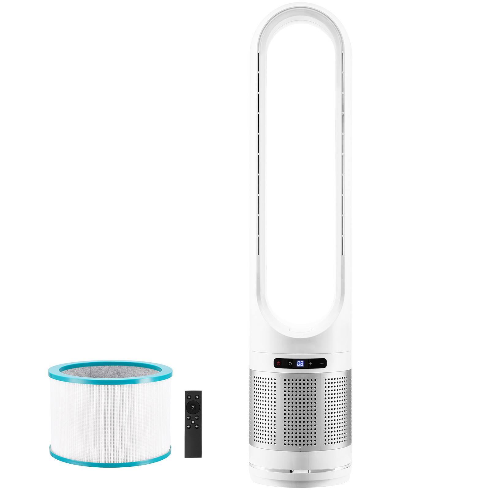Front. HOMLUX - 40" Oscillating White Tower Fan 8H Timer 15.4ft/s High Velocity with Remote Control, Filter, Thermostat - White+Silver.
