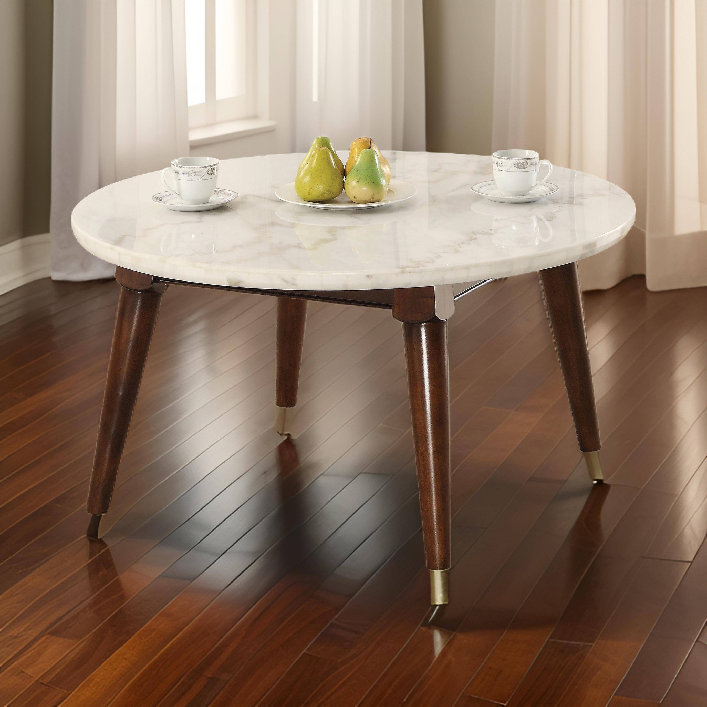 Alt View 5. Manhattan Lane - Wood Base Coffee Table with Marble Top - Brown and White.
