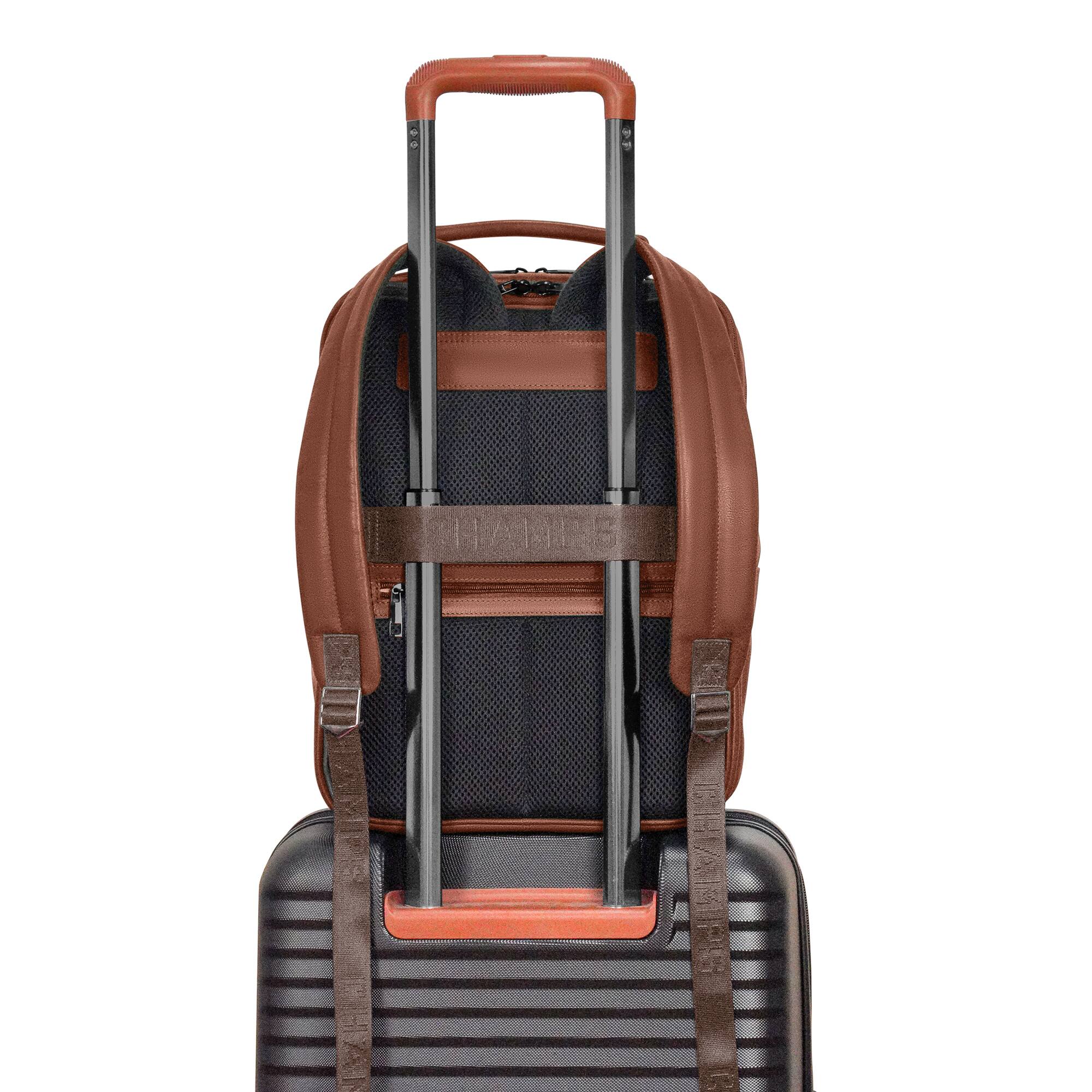 Alt View 1. Champs - Onyx Collection - Leather Compact Laptop Backpack - Brown.