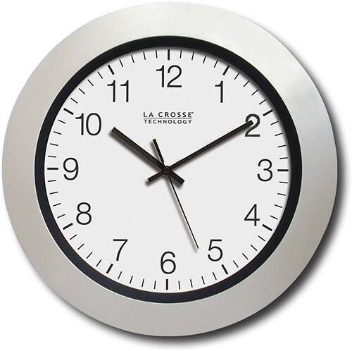 Front Standard. La Crosse Technology - 14" Atomic Analog Clock - Silver.