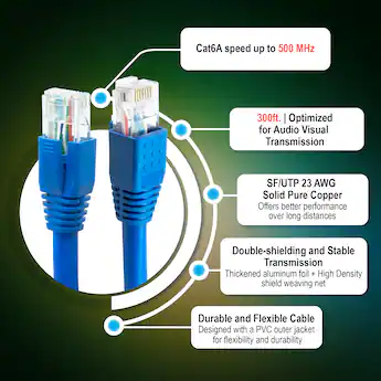 J Tech Digital 300ft CAT6A Ethernet Cable SF/UTP Solid Pure Copper J Tech Digital 300ft CAT6A Ethernet Cable SF/UTP Solid Pure Copper