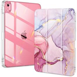 DTTO - Case for iPad (A16)/10th Gen (2025/2022), clear hard back, soft TPU frame, slim trifold stand, auto wake/sleep - Pink Marble