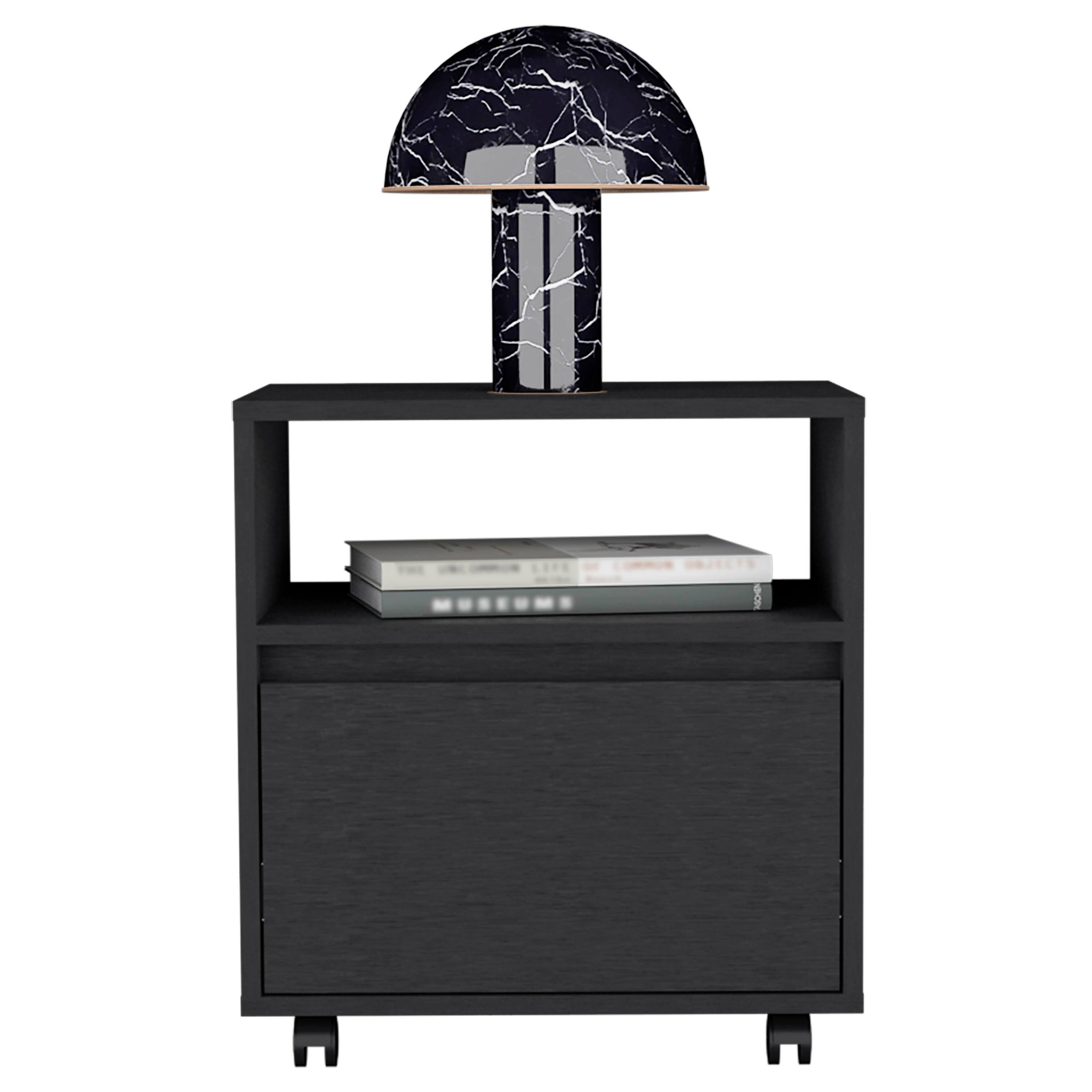 Alt View 2. Tiramisubest - Black Nightstand with Open Shelf, Drawer, and Casters, 20\ - Black.