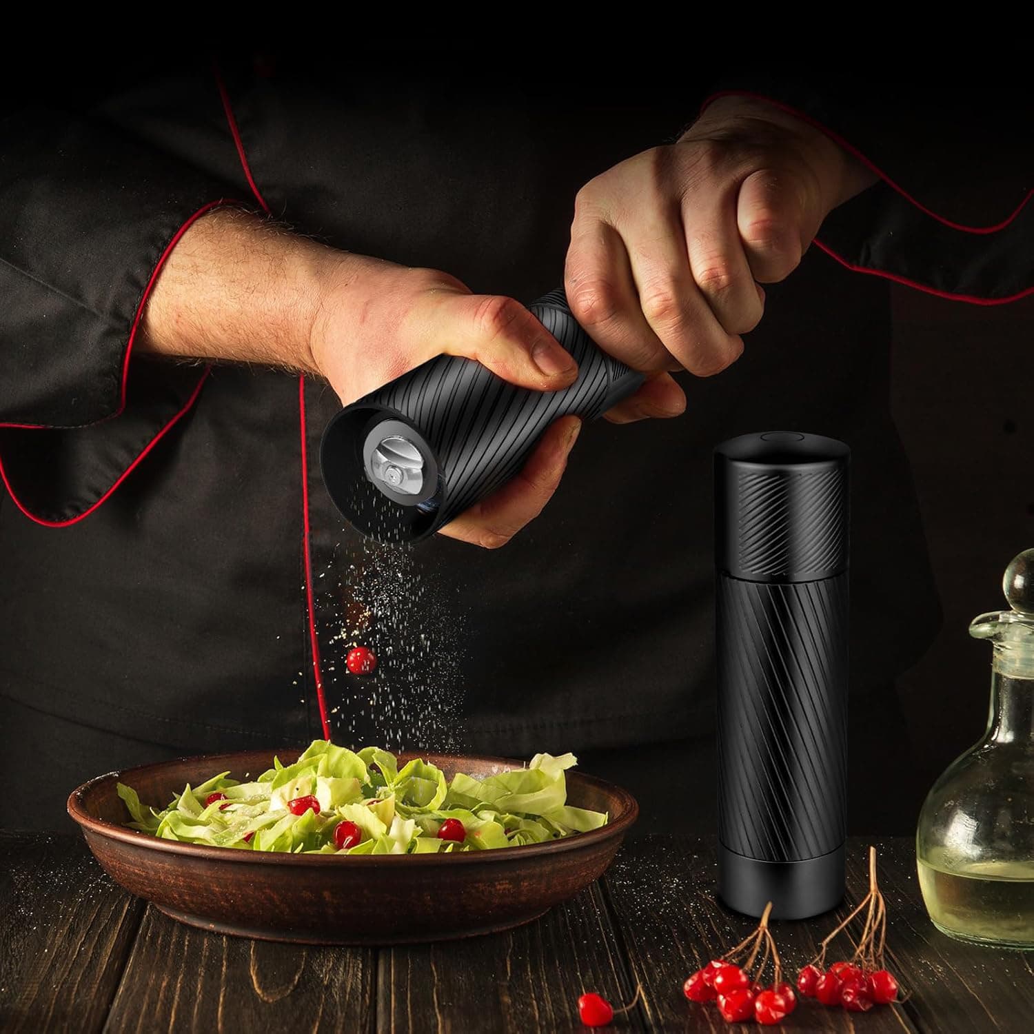 Alt View 4. FINEAK - Heavy Duty Aluminum Manual Pepper Mill, Professional Grade with Adjustable Grinder - Black.