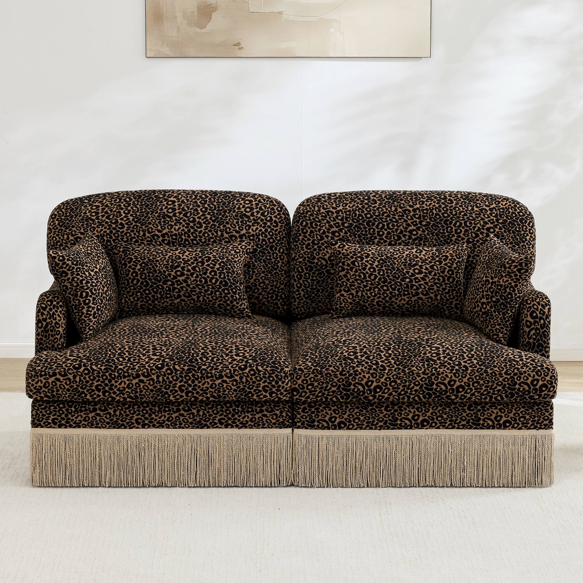 Angle. Anysun - Modern Fashion Leopard Print Chenille Deep Seat Loveseat, Easy Assembly - Brown.