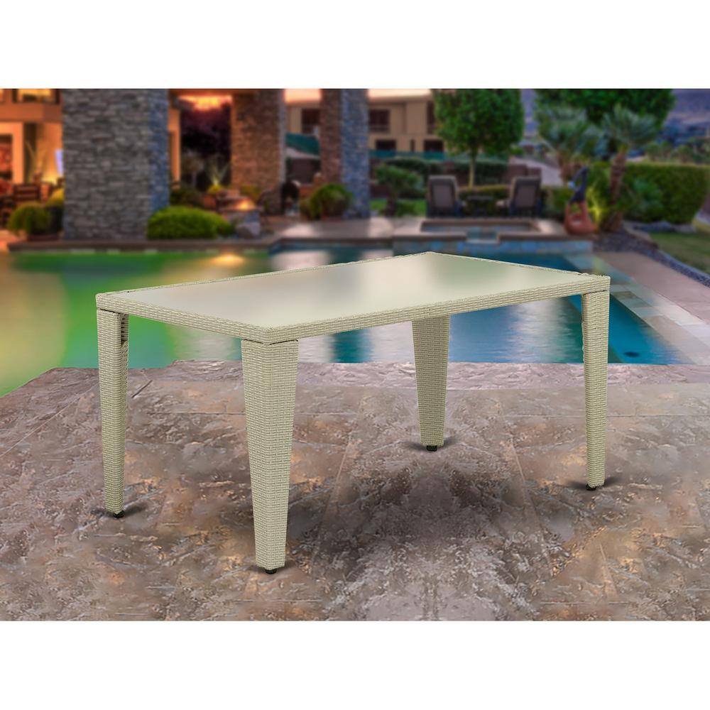 Back. East West Furniture - Outdoor Wicker Dining Table - Rectangle PE Wicker Table with Glass Top - Natural Linen.