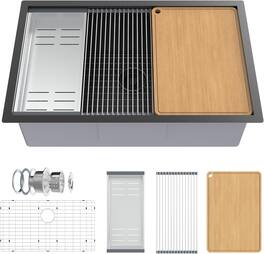 Winado - 30"L x 19"W x 9.7"H Undermount Kitchen Sink with Cutting Board and Drying Rack for Food Prep Area & Kitchen Dishwashing - Black