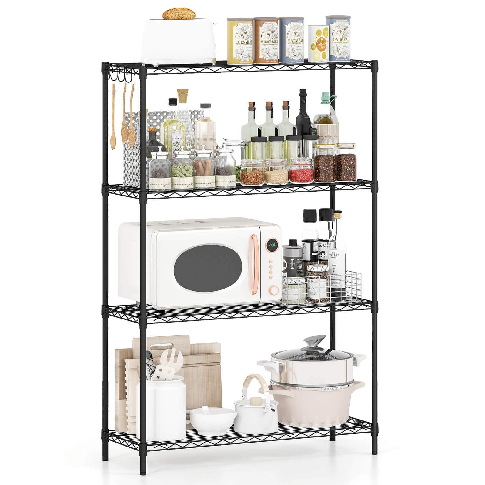 Costway - 4-Tier Metal Storage Shelving Unit, 1000 LBS Storage Organizer with V-Shaped Rack - Black