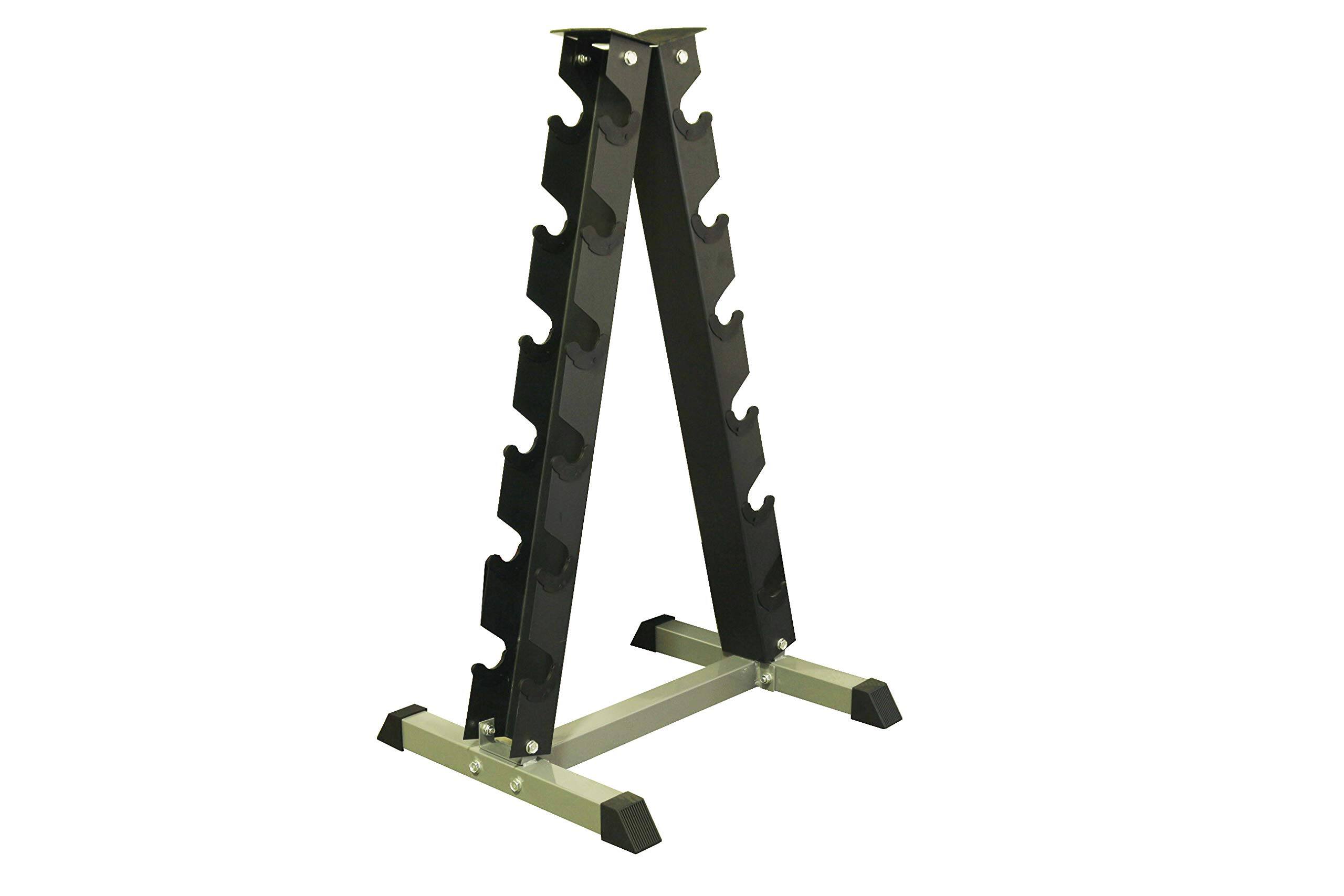 Angle. Amber Sporting Goods - A-Frame Dumbbell Rack Stand, Solid, Anti-Scratch, Holds 6 Pairs, Saves Space, 1-Year Warranty - Black.