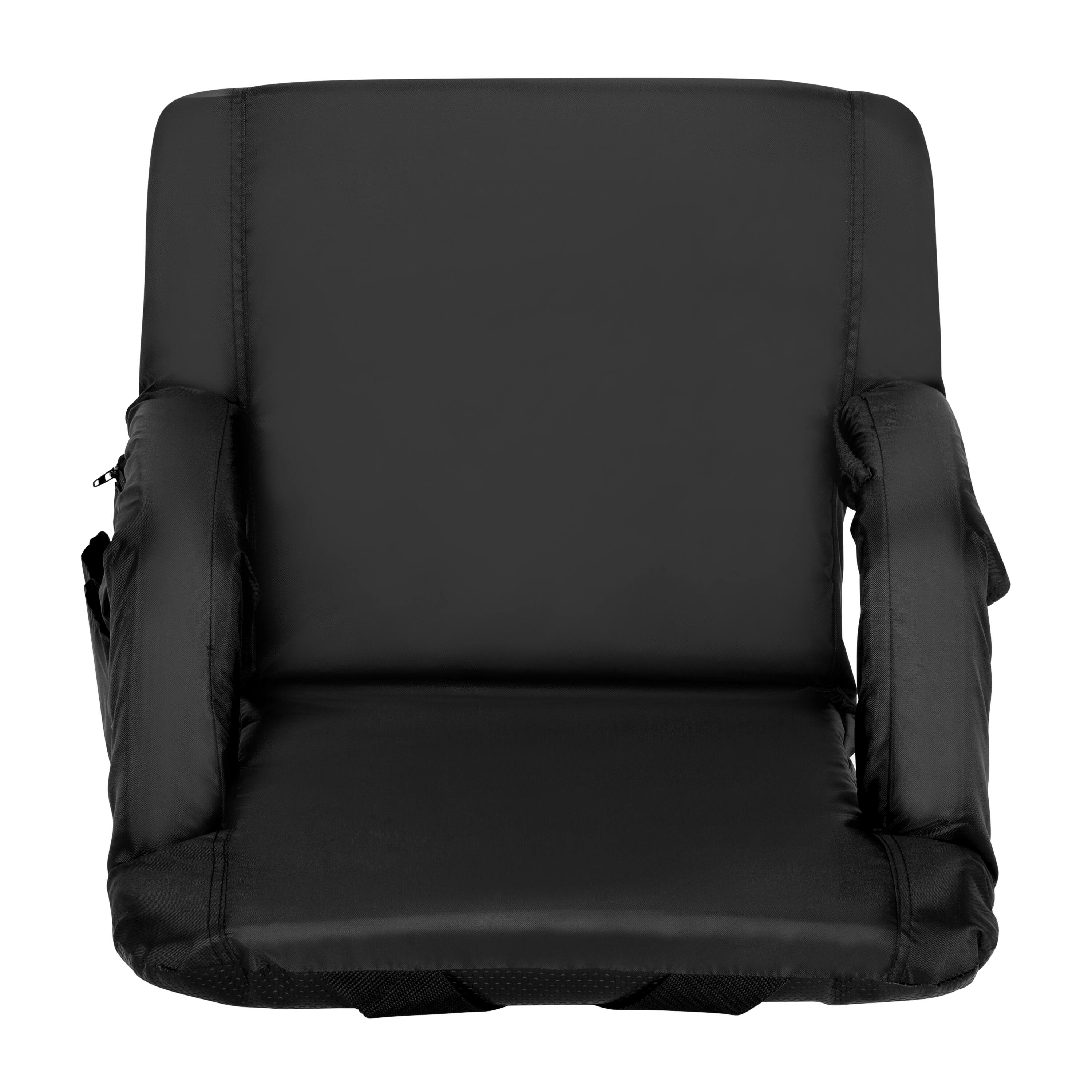 Alt View 10. Emma + Oliver - 2 Pack Folding Metal Stadium Chairs with Padded, Reclining Back & Armrests - Black.