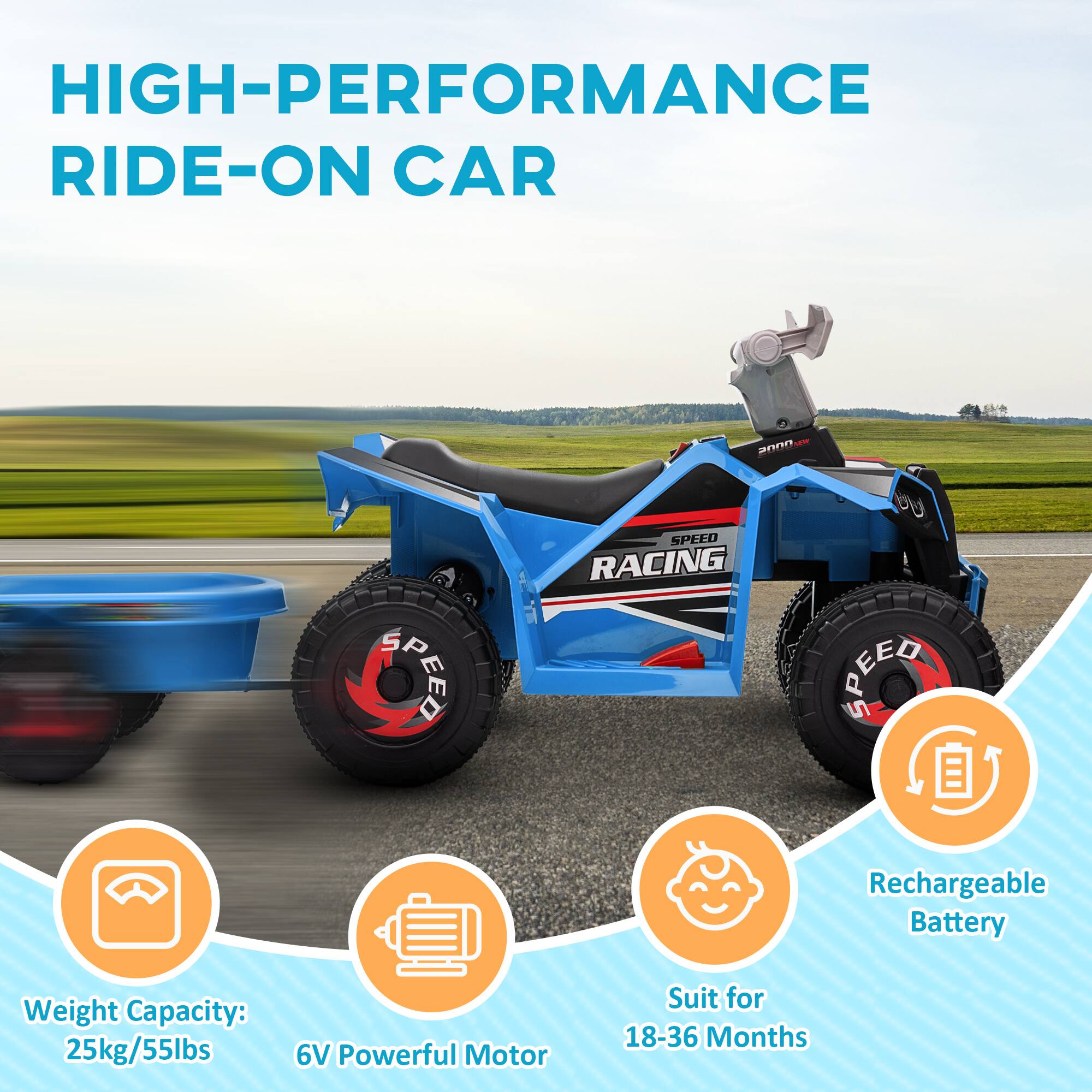 HIGH-PERFORMANCE RIDE-ON CAR

- Weight Capacity: 25kg/55lbs
- 6V Powerful Motor
- Rechargeable Battery
- Suit for 18-36 Months