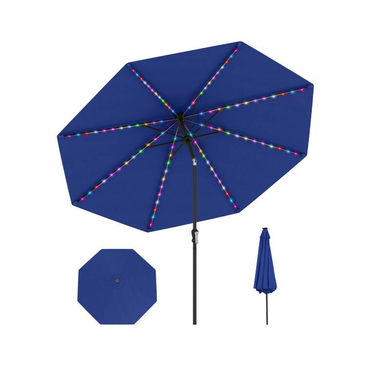 Alt View 4. Mondawe - 10 FT Solar Patio Umbrella 96 Multi-Colored Flowing LED Lights Tilt - Navy.