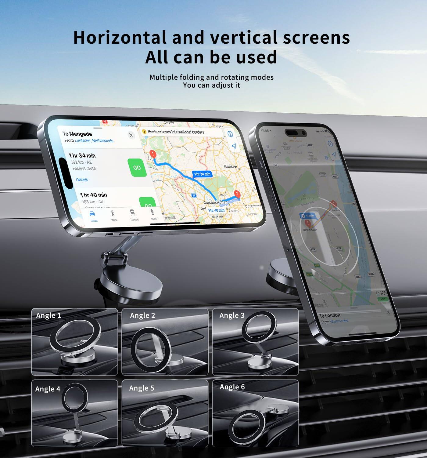 Horizontal and vertical screens  
All can be used  

Multiple folding and rotating modes  
You can adjust it  

From Lunteren, Netherlands  
To Mengede  
1 hr 34 min  
182 km, A2  
Fastest route  

From Westmeer  
To London  
1 hr 40 min  
165 km, A4  
Drive  

Angle 1  
Angle 2  
Angle 3  
Angle 4  
Angle 5  
Angle 6