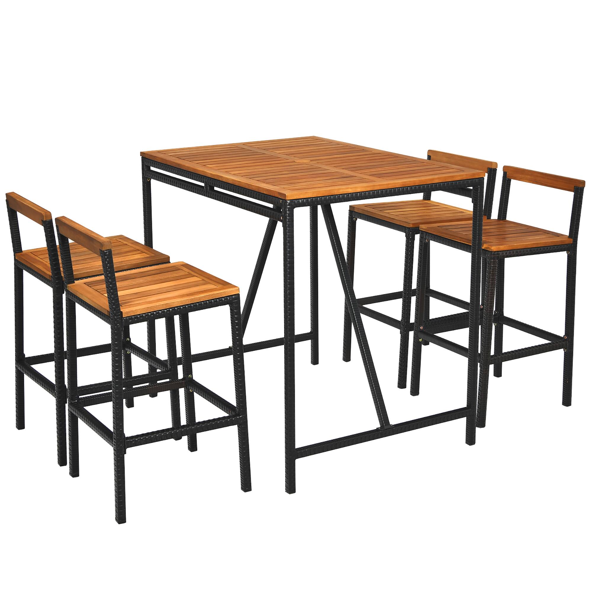Alt View 9. Costway - Costway 5PCS Patio Rattan Bar Table Stool Set Acacia Wood Top W/Umbrella Hole - See picture.