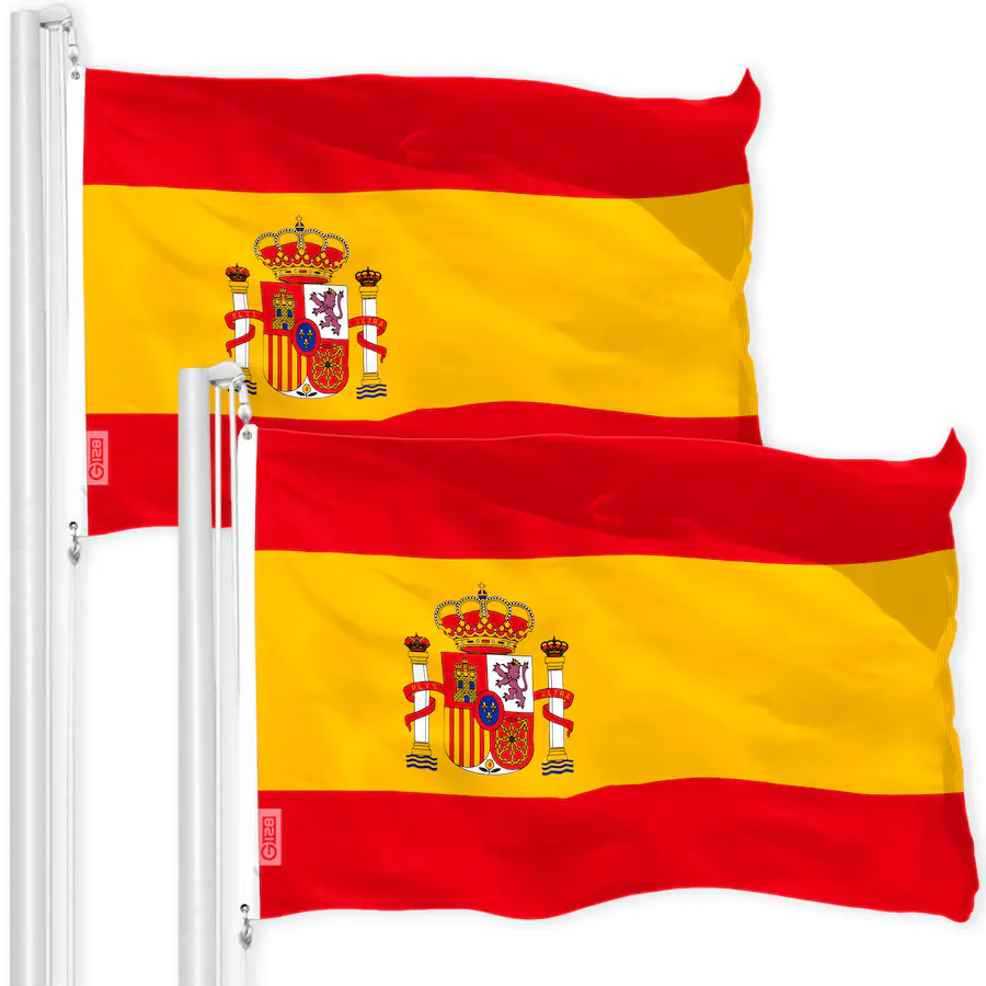 G128 Spain Flag 3x5 Ft 2 Pack 150D Polyester Assorted Colors g128-spain-flag-3x5-ft-2-pack-150d-polyester-assorted-colors