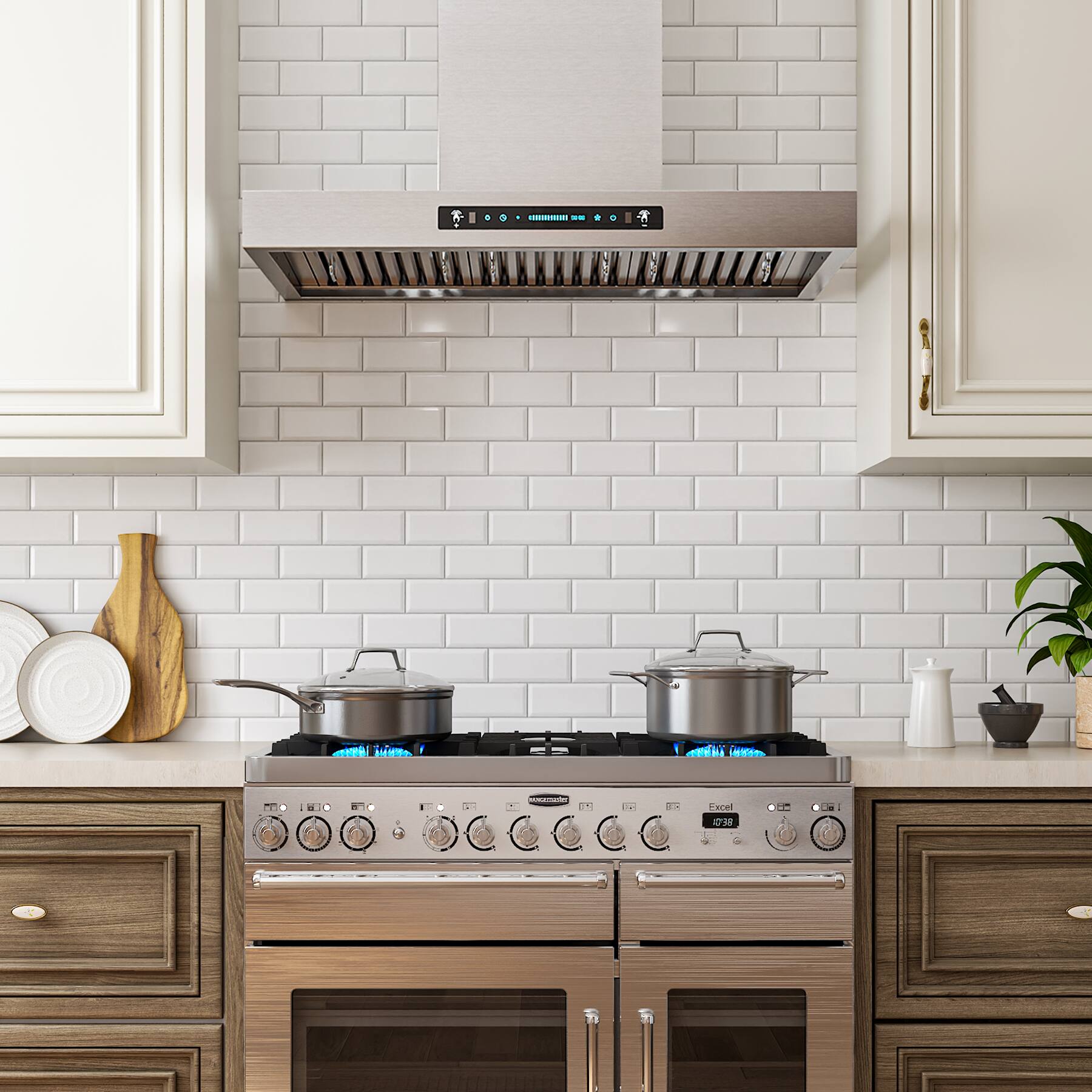 Alt View 1. Onefly - 36 inches - Ducted - Wall Mount Range Hood - silver.