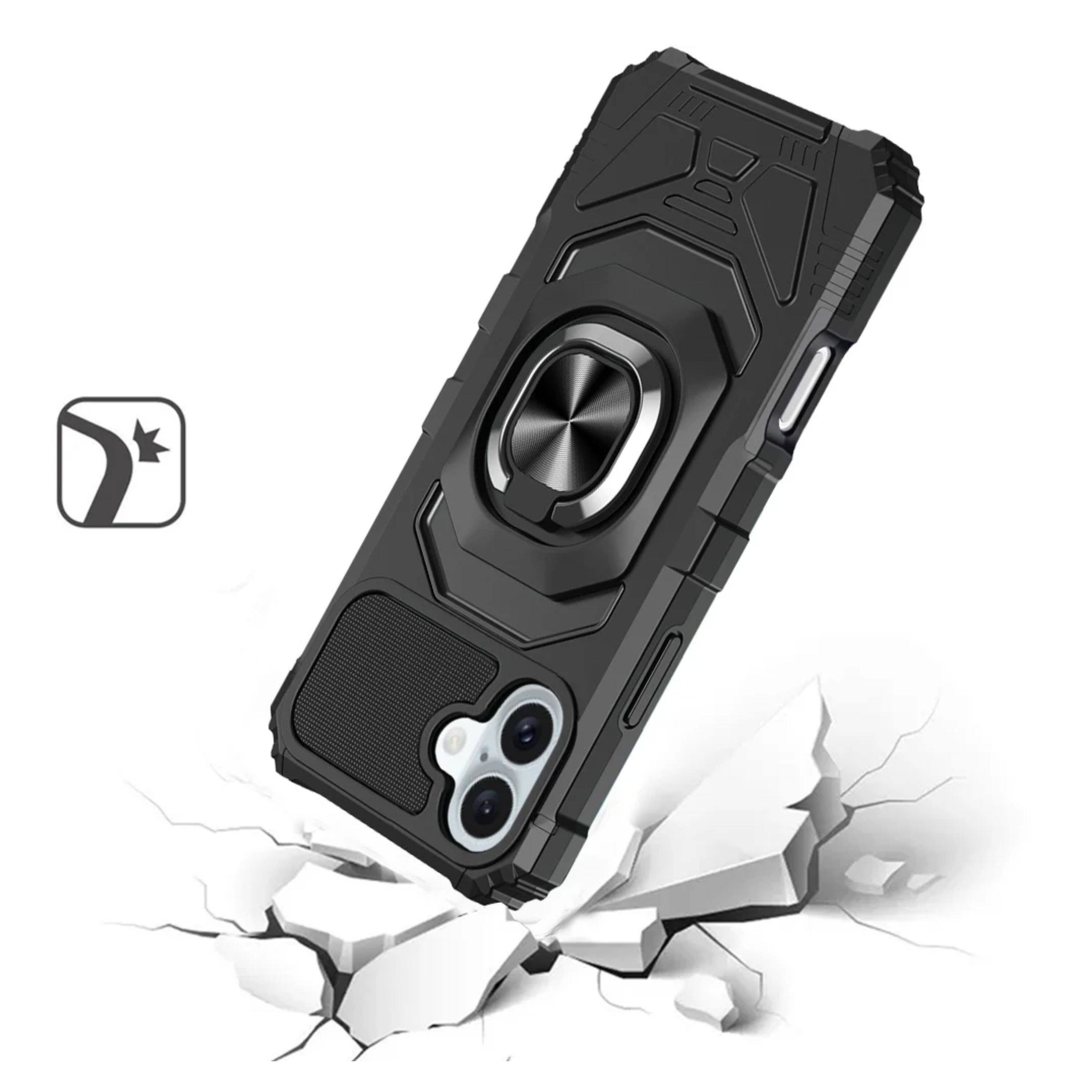 Left. Kitcheniva - Dual Layer Magnetic Ring Stand Phone Case With Tempered Glass For iPhone 16 Plus Black - Black.