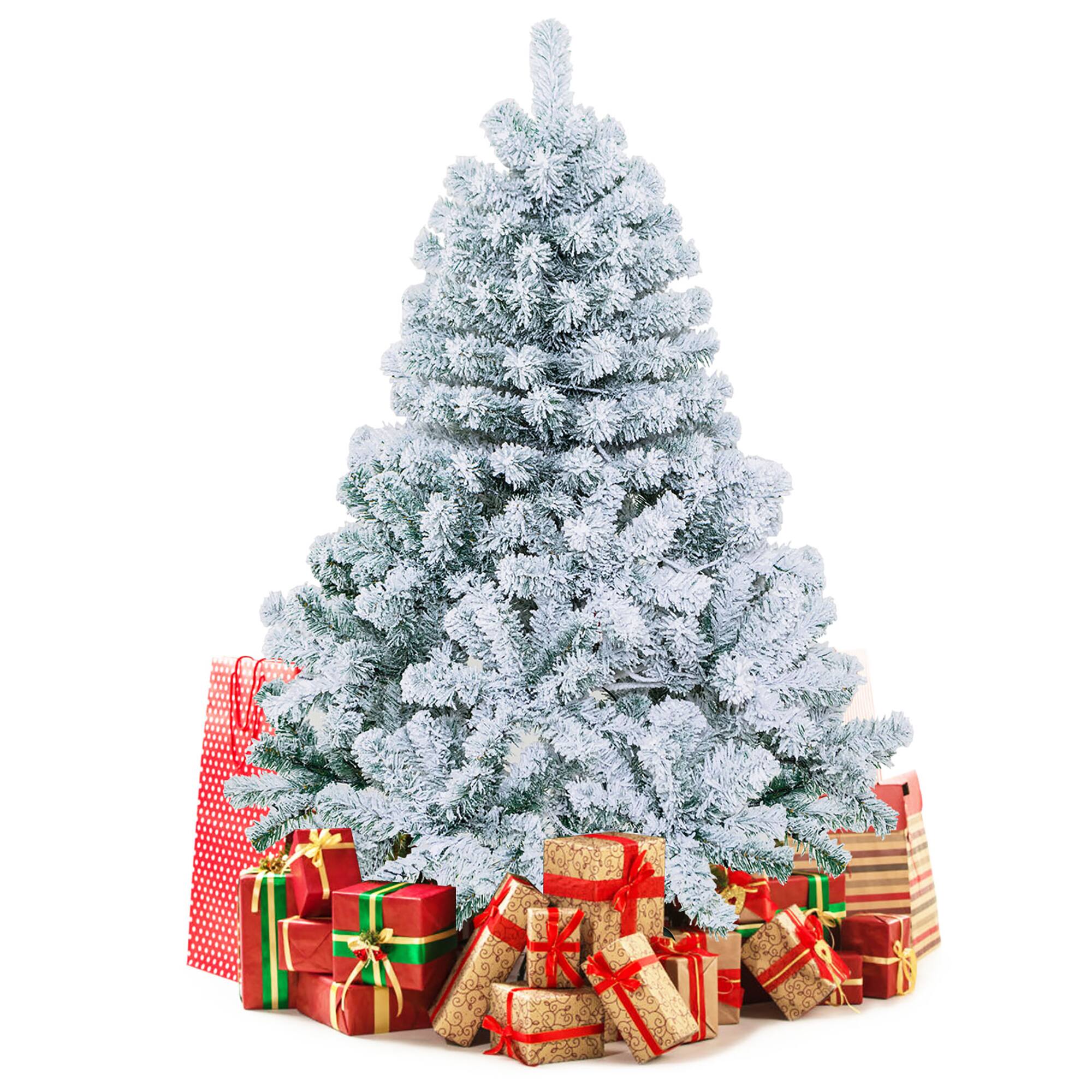 Alt View 19. Costway - 4.5ft Pre-Lit Premium Snow Flocked Hinged Artificial Christmas Tree w/150 Lights - Green/White.