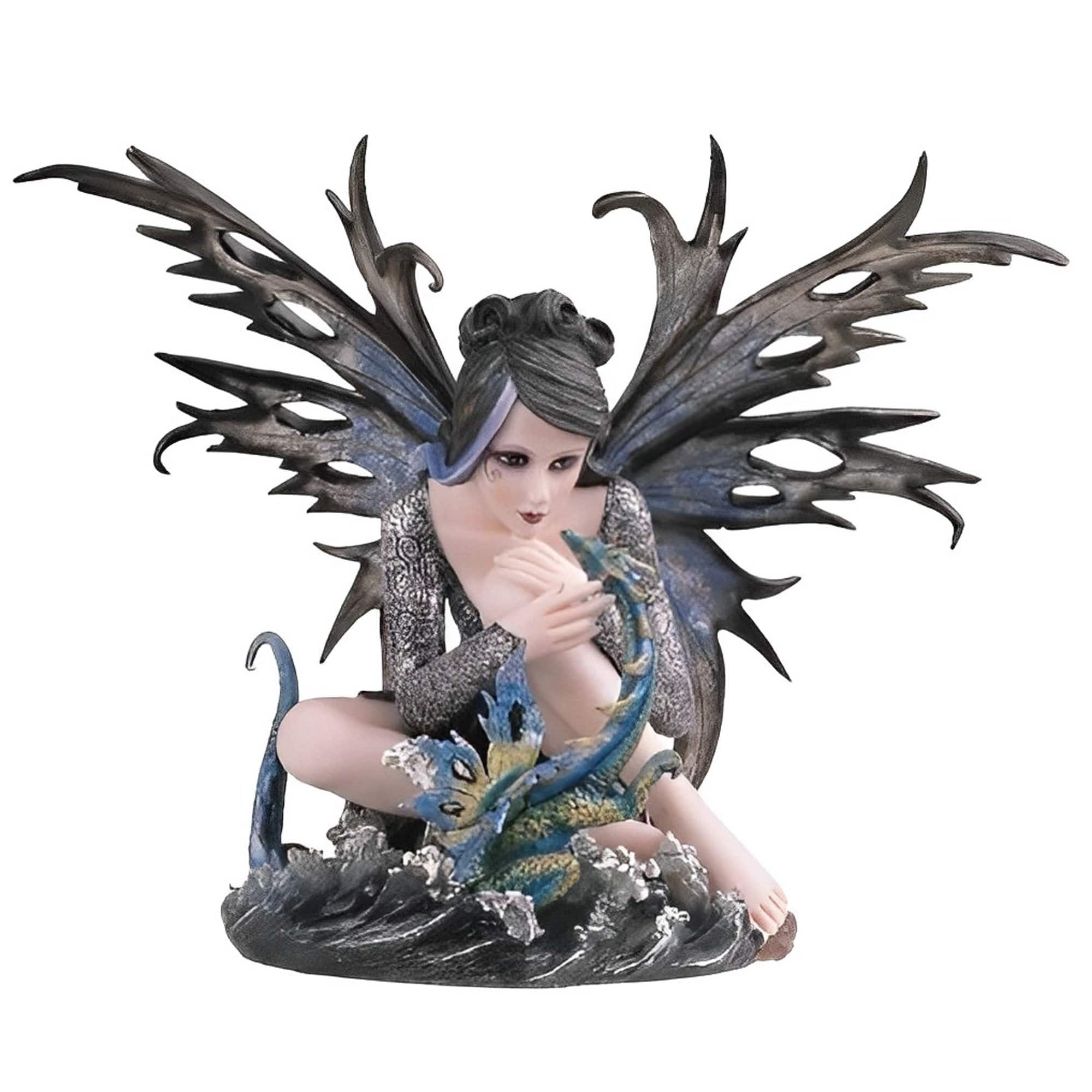 FC Design - 14"H Water Fairy with Dragon Baby Figurine Statue Computer Desk Tabletop Medieval Gaming Home Decor Gift - Multi-Color