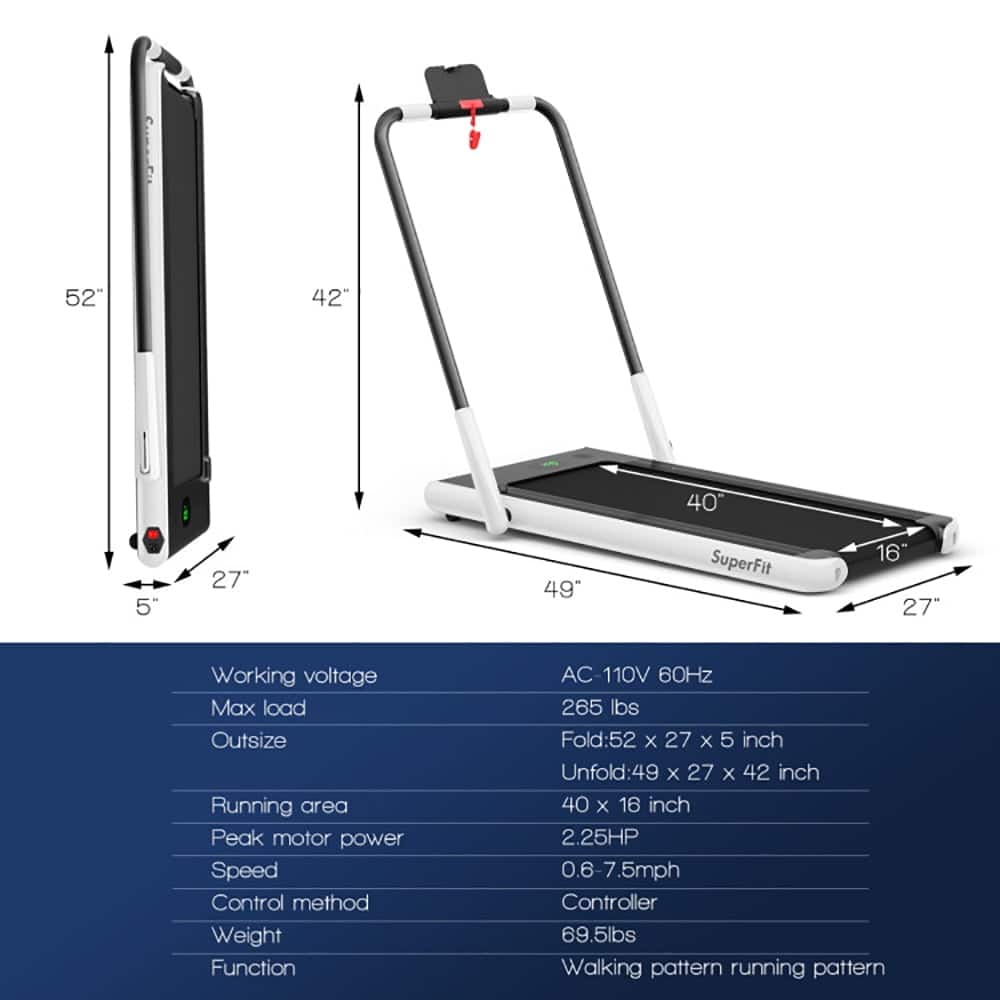 Kadyn - Electric Treadmill, Walking Jogging Machine,2-in-1 Folding Treadmill with Remote Control and LED Display - White