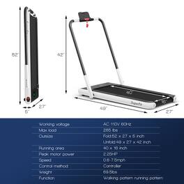 Kadyn - Electric Treadmill, Walking Jogging Machine,2-in-1 Folding Treadmill with Remote Control and LED Display - White