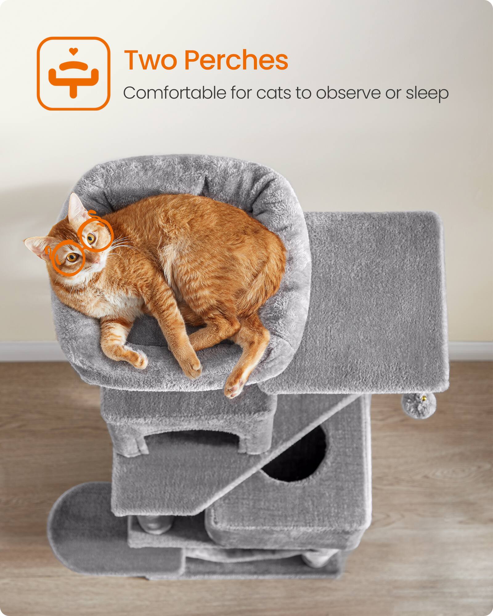 Two Perches  
Comfortable for cats to observe or sleep