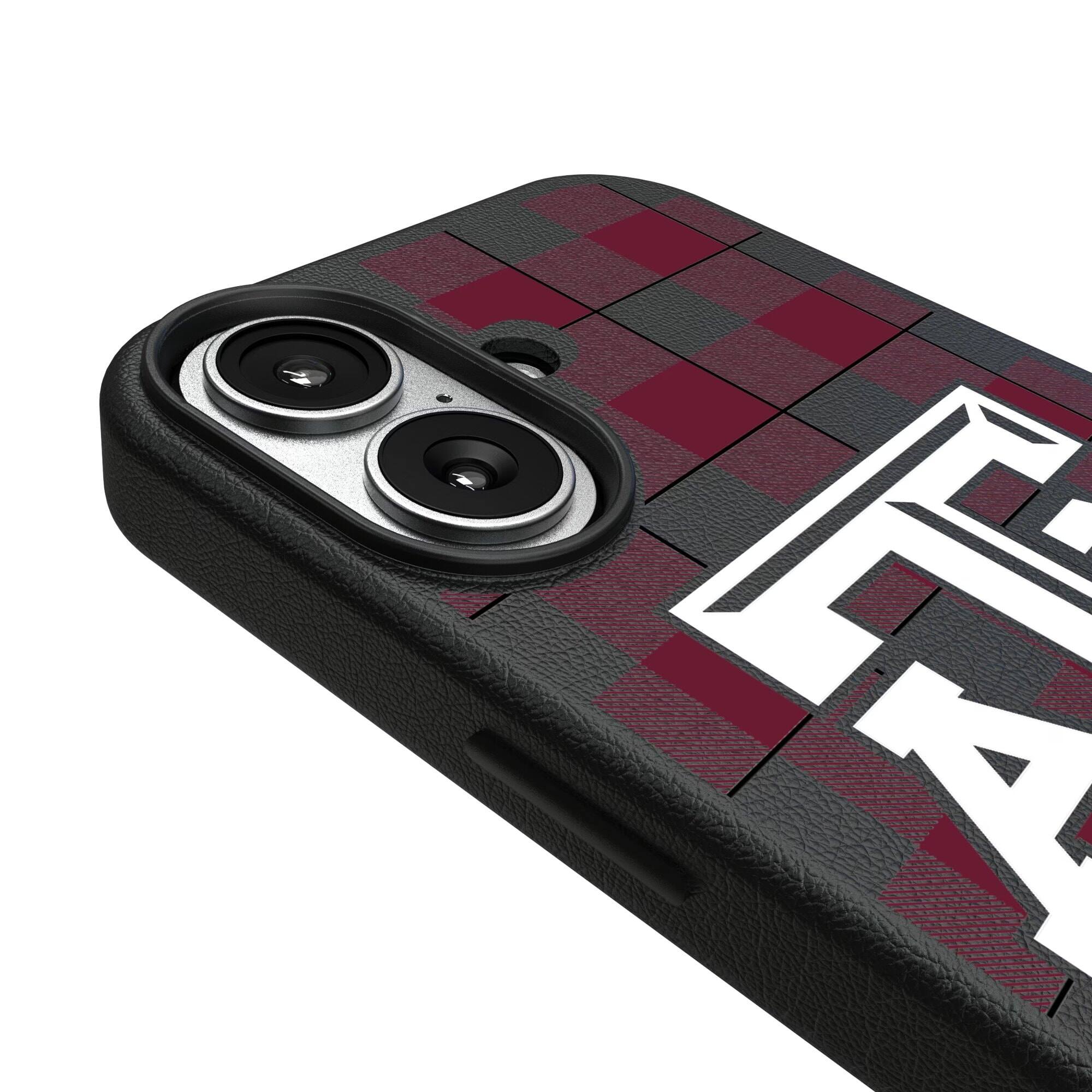 Alt View 2. Keyscaper - Texas A&M Aggies Plaid Magnetic Bump iPhone Case - 15 Pro - Black.