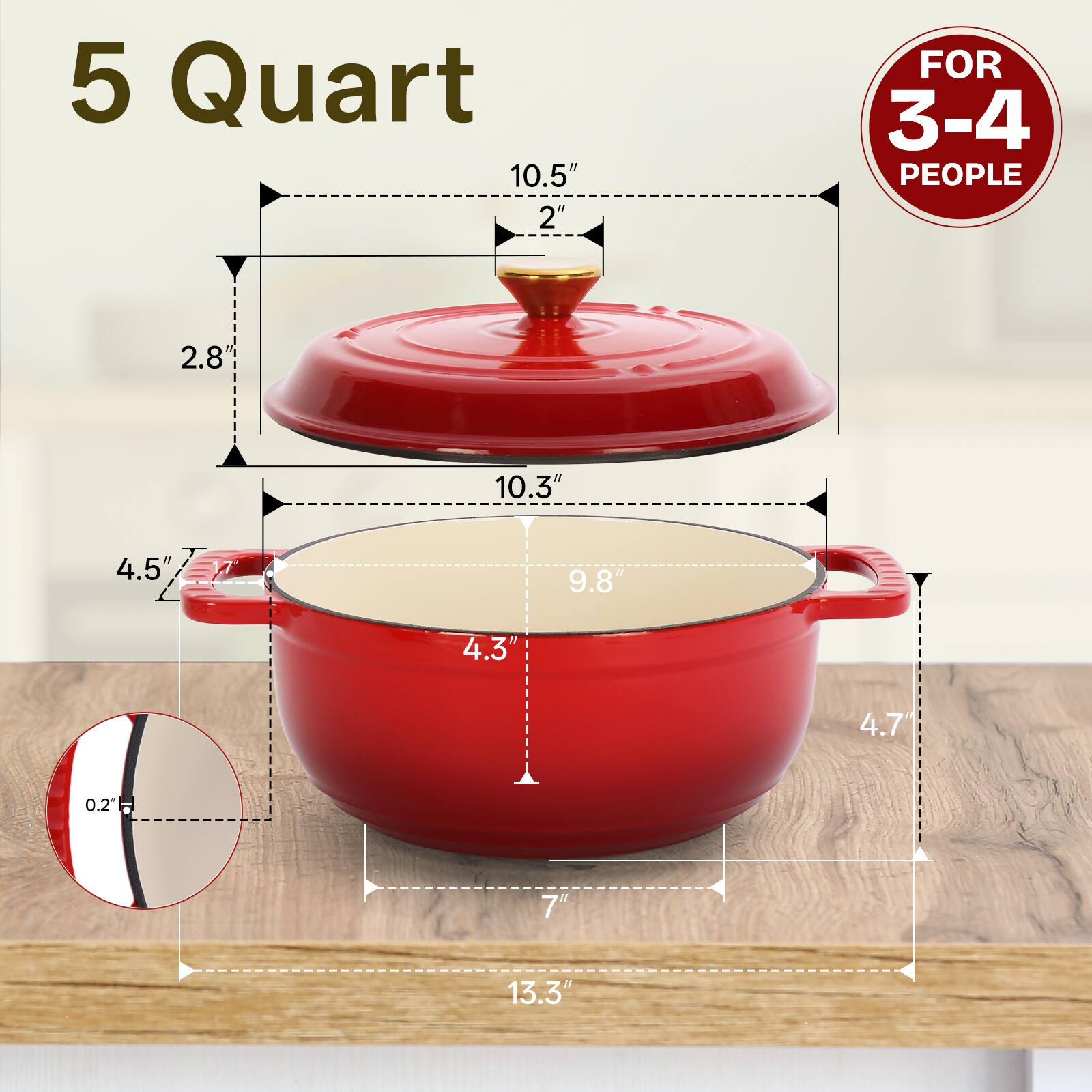 5 Quart  
10.5" x 2"  
FOR 3-4 PEOPLE  
10.3" x 4.5" x 9.8" x 4.3" x 4.7"  
0.2"  
7" x 13.3"
