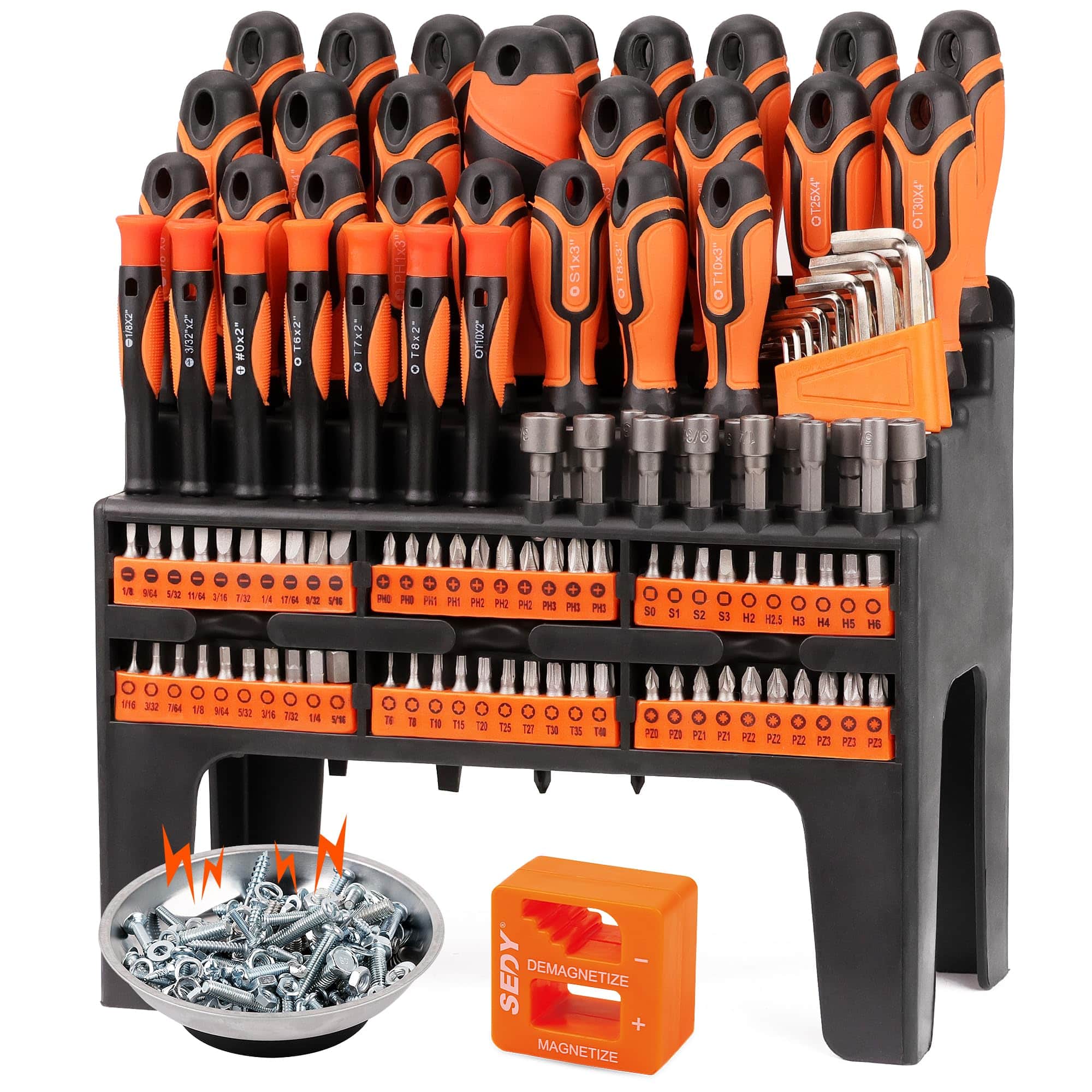 JETRANSPORT - 124-piece Magnetic Set With Plastic Racking Precision Screwdrivers Magnetizer Demagnetizer Allen Keys - 124 pcs Magnetic Screwdriver Set