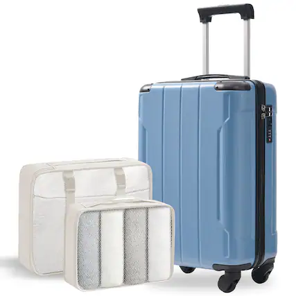 Front. Ecooso - 20-Inch Hardshell Carry-On Luggage Lightweight ABS Suitcase with Spinner Wheels Built-in TSA Lock Packing Cubes - Blue & gray.