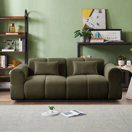 Electra Tech Xpress - 80" Modern Sofa Couch, Comfy Deep Seat Teddy Cloud Sofa, Oversized Loveseat 3-Seater Boucle Couch - Green