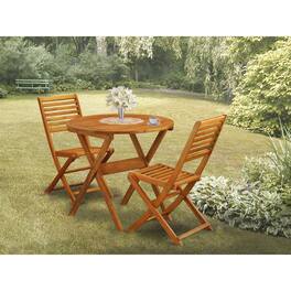 East West Furniture - 3-Piece Folding Patio Set Contains a Folding Patio Table and 2 Outdoor Bistro Chairs Suitable for - Multi-Color