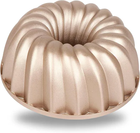 Front. Baker's Secret - Baker's Secret Fluted Cake Pan, Cast Aluminum 2 Layers Nonstick Coating (Classic) - Champagne Gold.