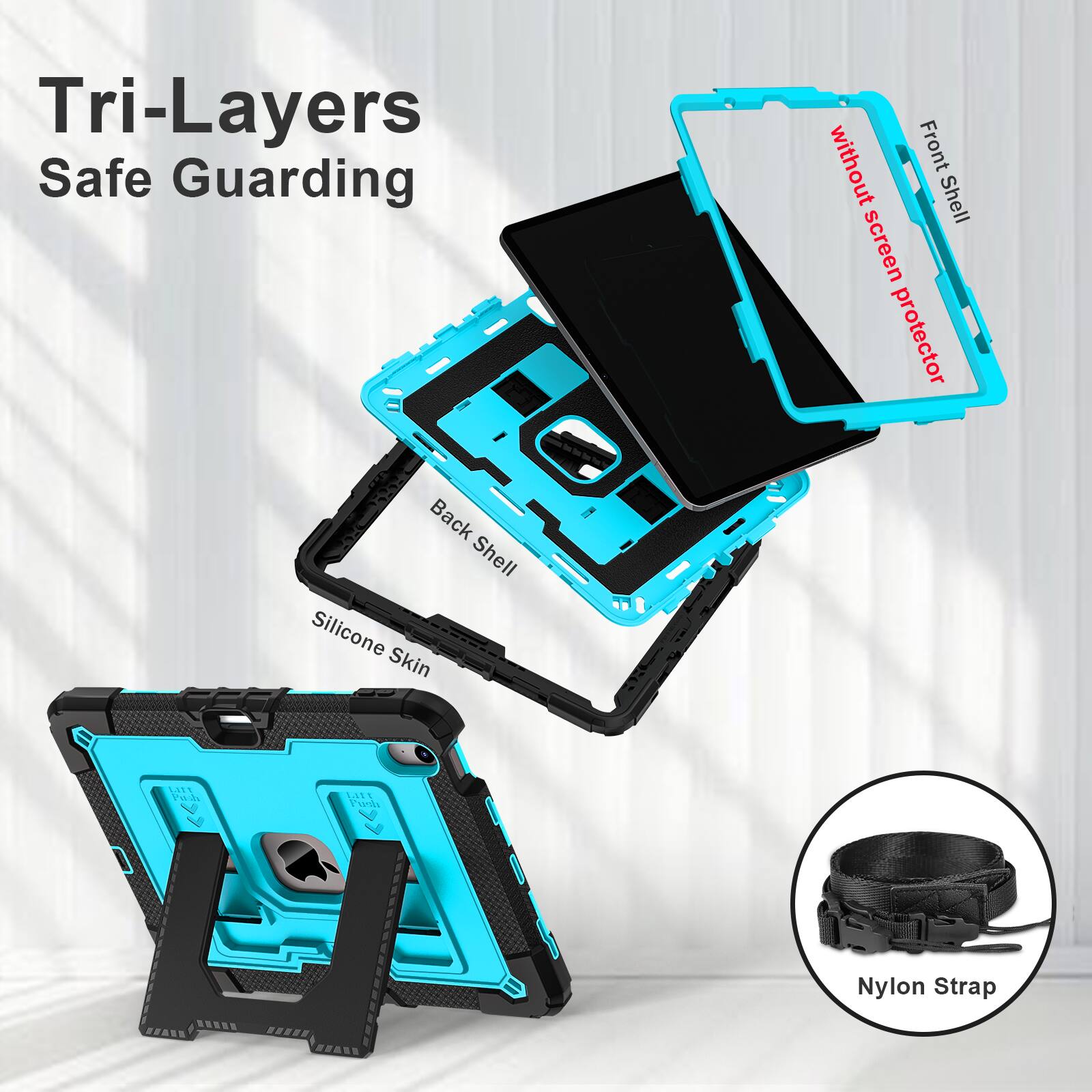 Tri-Layers Safe Guarding without Front Shell screen protector Back Shell Silicone Skin ET nh LAE Id Nylon Strap