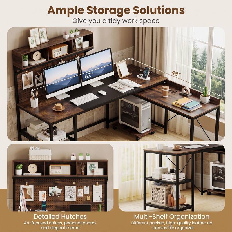 Ample Storage Solutions Give you a tidy work space

62" 48"

Detailed Hutches
Art-focused onines, personal photos and elegant memo

Multi-Shelf Organization
Different packed, high-quality leather ad canvas file organizer