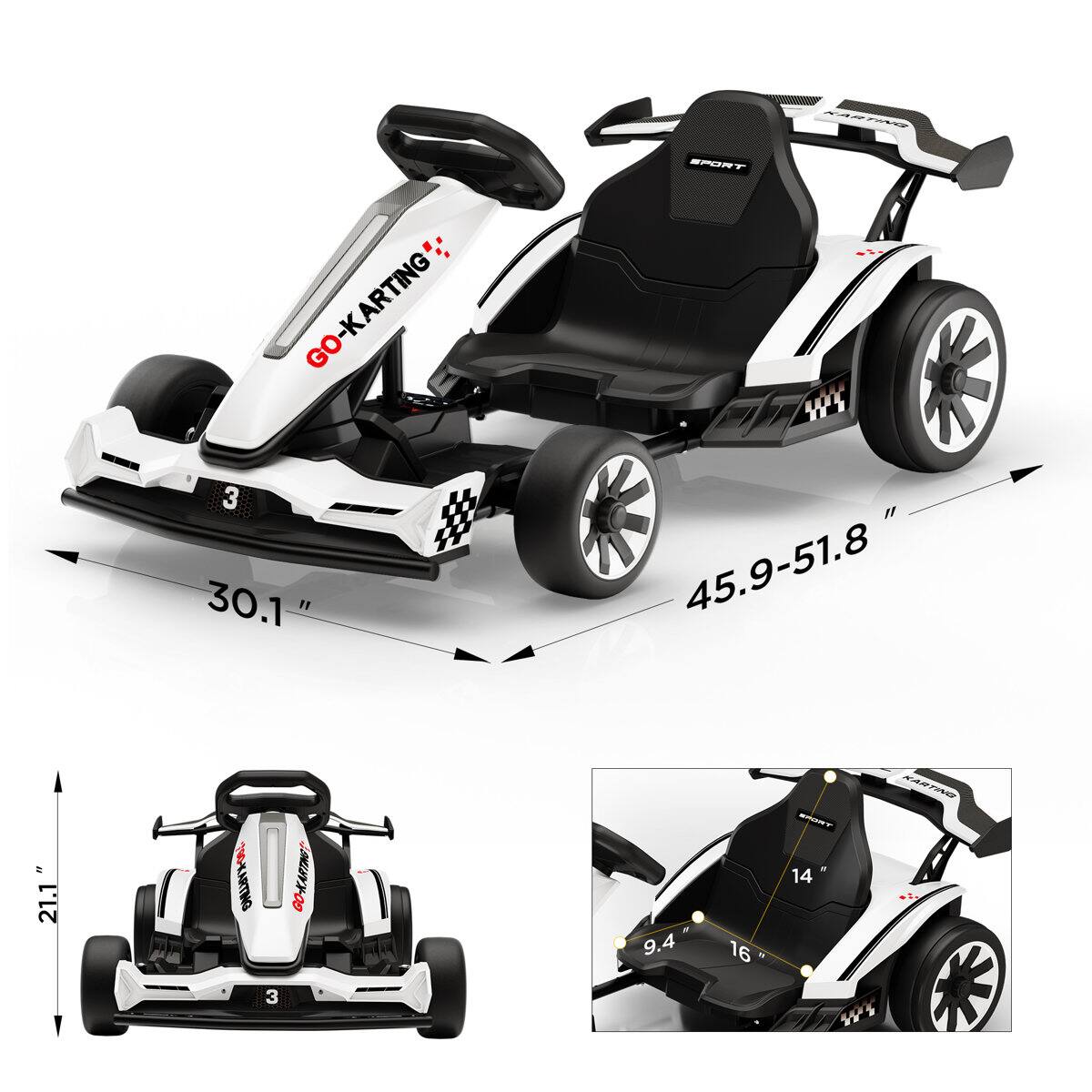 GO-KARTING 3  
30.1"  
KARTING SPORT WS 45.9-51.8  
21.1"  
190-KARTING  
3  
GO-KARTING  
9.4" 16"  
KARTING SPORT 14" WT